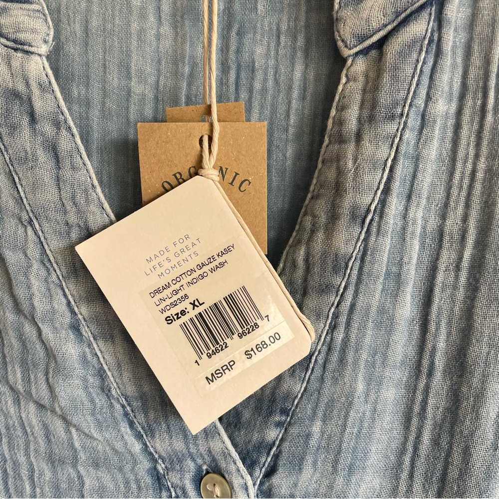 Faherty Dream Cotton Gauze Kasey Dress in Light Indigo Wash NWT - Picture 14 of 16